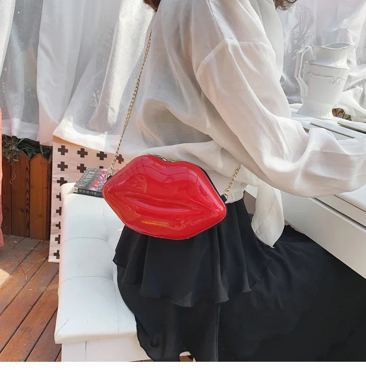 Lippen Design Schultertasche – Luxus Designer-inspirierte Damen Messenger & Handtasche | Einfarbige Zipper Umhängetasche Kaufschwan®