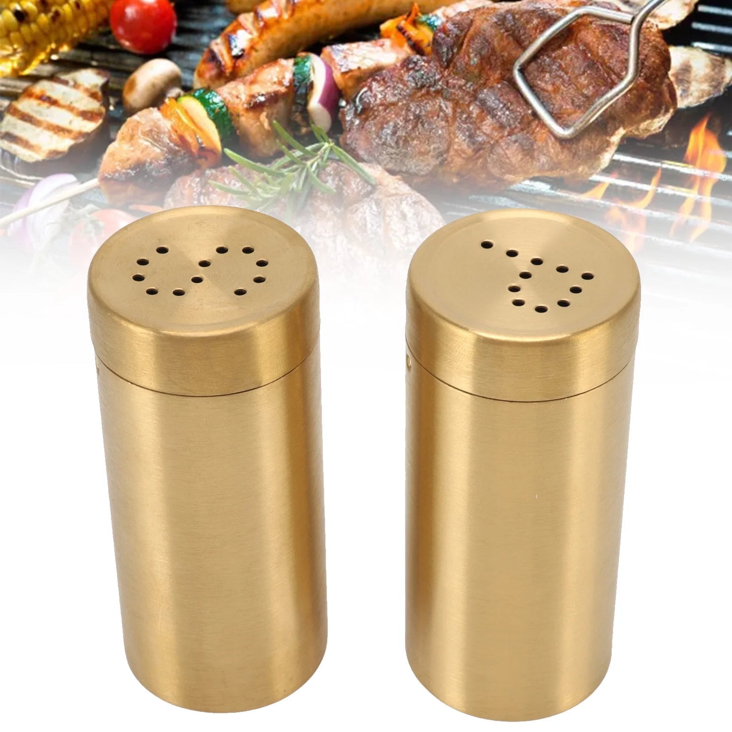 2er Set Gold Edelstahl Gewürzstreuer – Rostfreie Schraubdeckel Streuer für Salz, Zucker, Pfeffer & Paprika Kaufschwan®