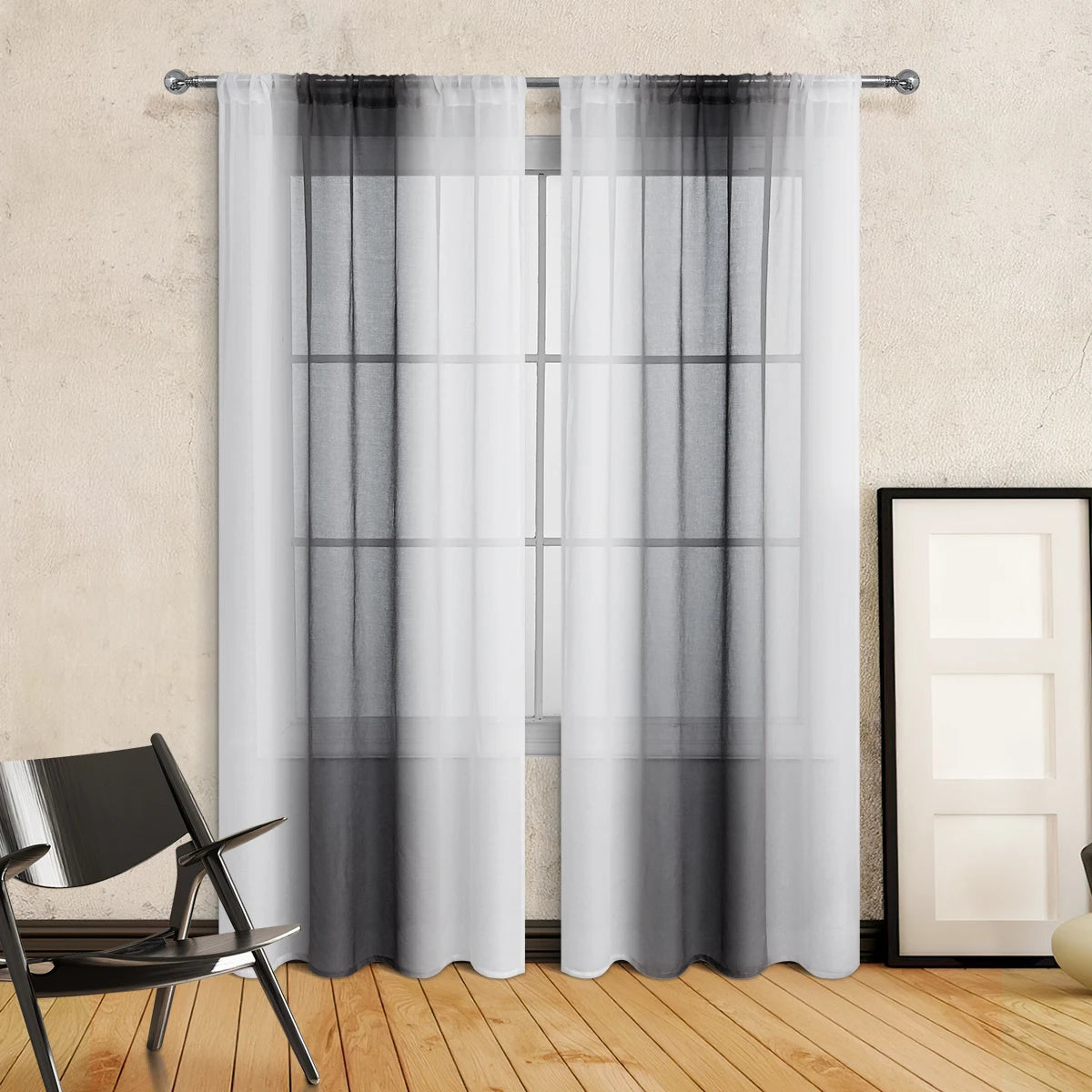 Mehrfarbiger Farbverlauf Halb Verdunkelungsvorhang mit Stangendurchzug für Wohnzimmer 2 Stück/Set Kaufschwan® Schwarz W132cmxH160cm 2 Stück Stangentasche