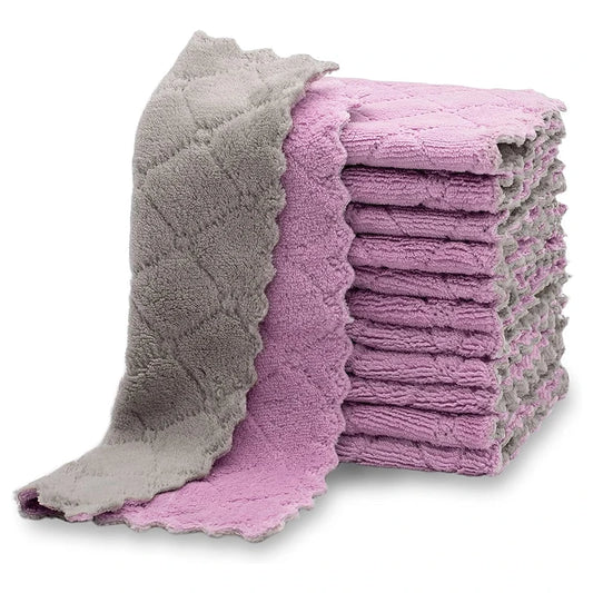 5/10 Stück Doppellagige Mikrofaser Handtücher – Super Saugfähige Coral Fleece Reinigungstücher | Ölabweisende Küchenlappen & Scheuertücher Kaufschwan® Lila/Grau 1 Stück