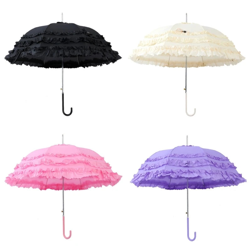 Leichter Sommer & Regen Spitzen Schirm – Sommer Lolita Spitzen-Parasol – Femininer Damen Sonnenschirm, Niedlicher Haushalts-Schirm für Sonne & Stil
