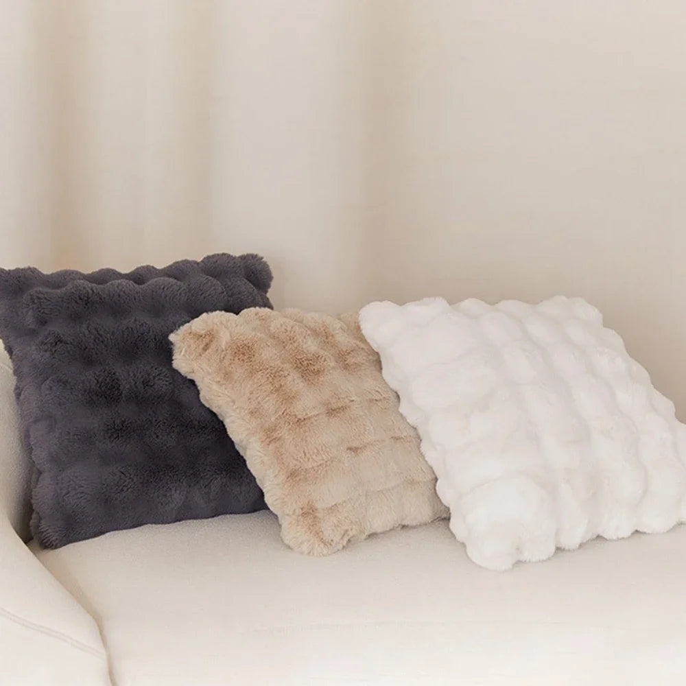 Weicher Fell-Kissenbezug | Gemütlicher Plüsch-Dekokissenbezug für Wohnzimmer, Sofa Dekor | Weiß & Grau Kaufschwan®
