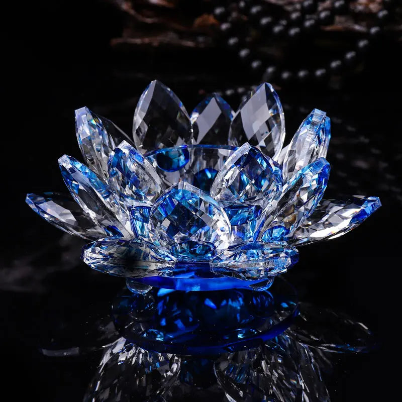 Handgefertigte Kristall Lotus Kerzenhalter – Glas Teelichthalter für Buddhistische Ausstattung & Wohndekoration Kaufschwan® Blau