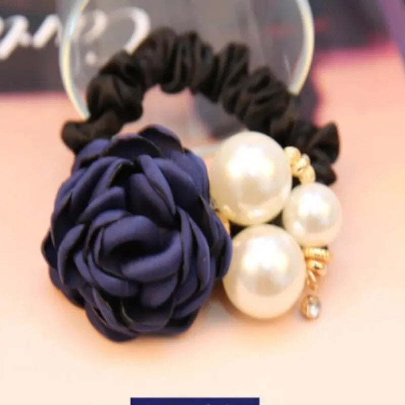 Perlen Rosen Blumen Haaraccessoires | Kamelien Haargummi Scrunchie | Eleganter Haarring für Damen Kaufschwan® Marineblau