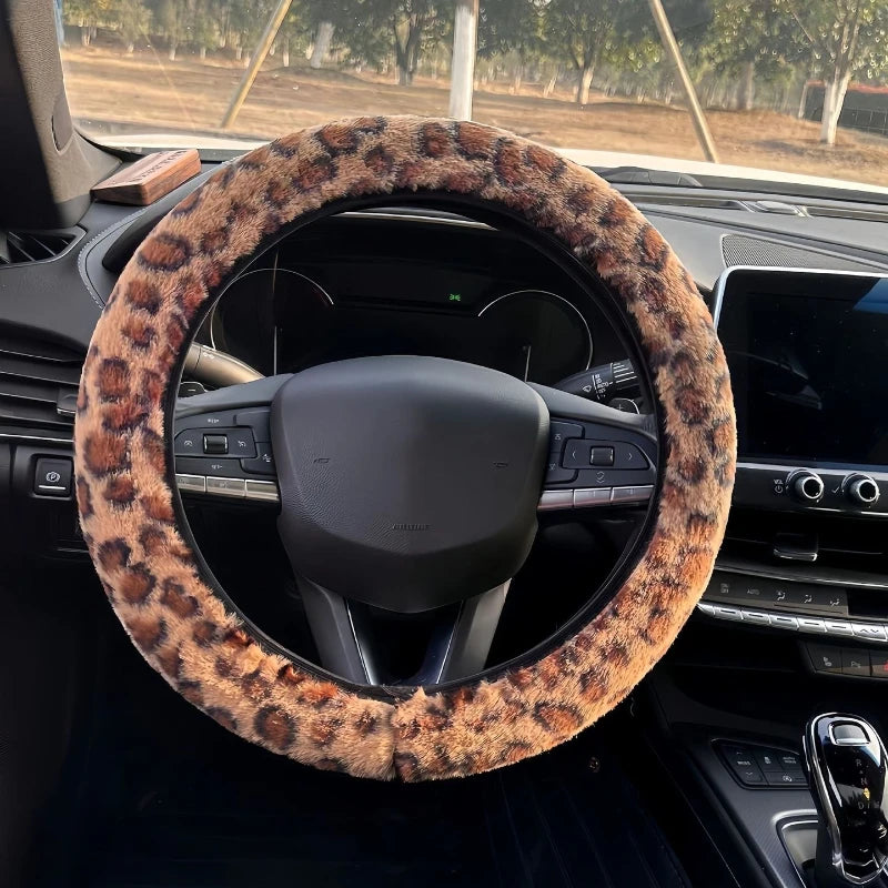 Plüsch-Lenkradbezug mit Leopardenmuster – Weicher Winterbezug für 38cm Autolenkräder Kaufschwan® Braun