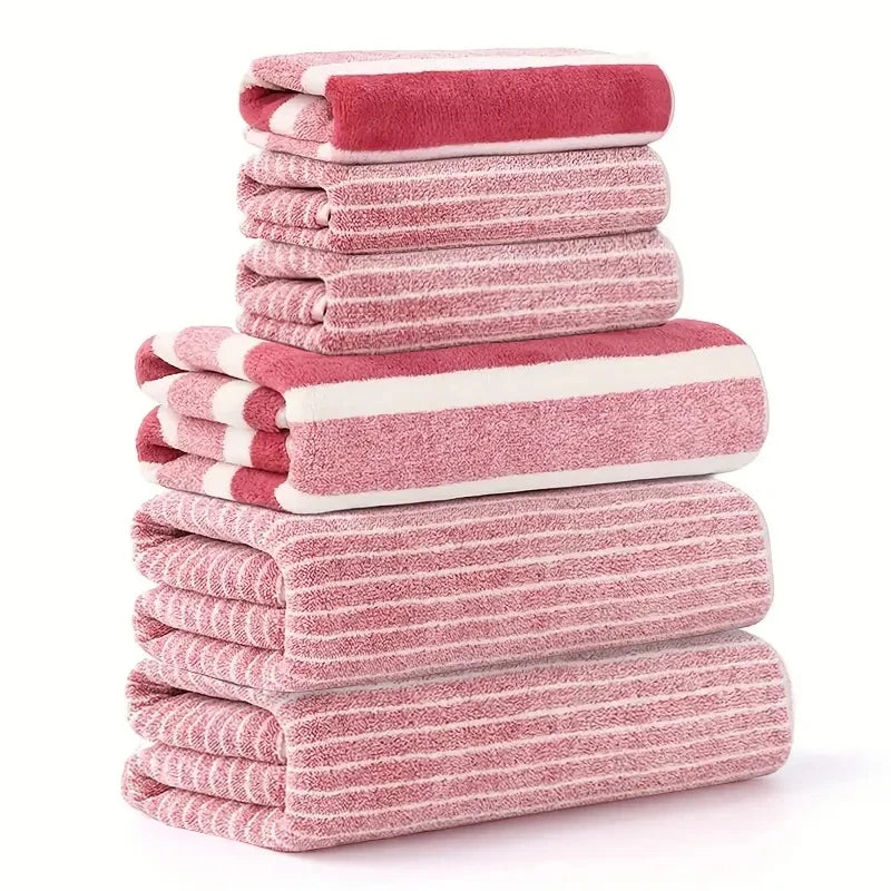 6-teiliges Coral Fleece Handtuch Set – 3 Badetücher & 3 Waschlappen | Weich, Saugfähig & Komfortabel für Dusche, Fitness & Hotel Kaufschwan® Rotes Set