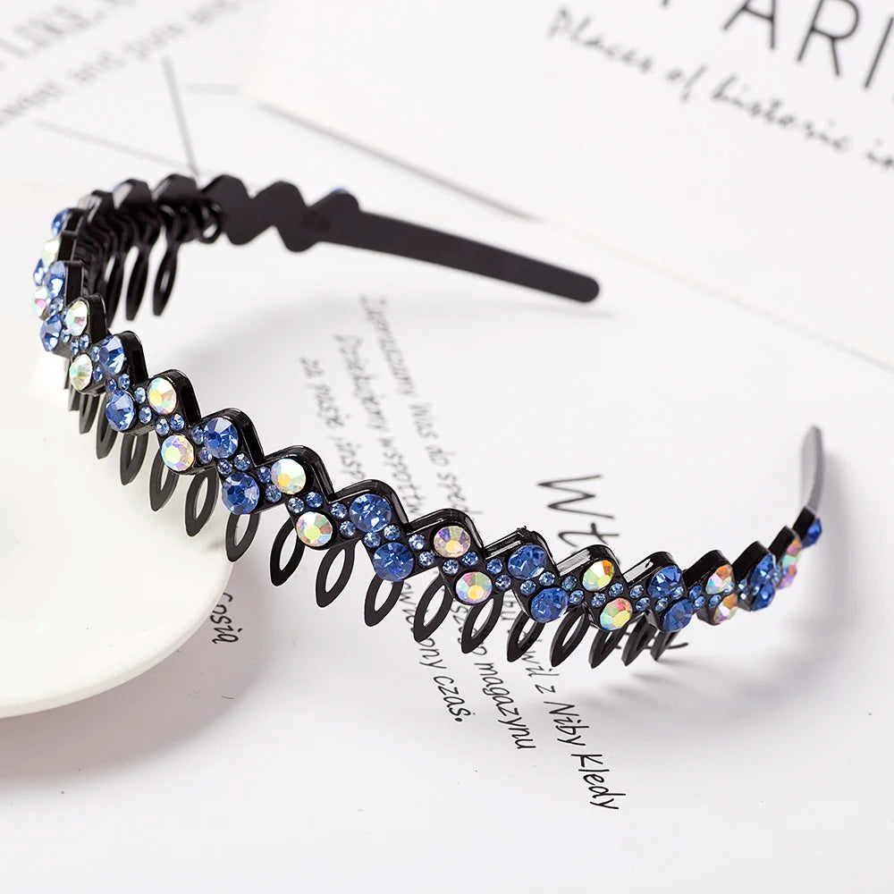 Eleganter Haarreif mit Perlen & Strass – Elastisches, rutschfestes Stirnband mit Blumen für Damen & Mädchen Kaufschwan® Blau 5