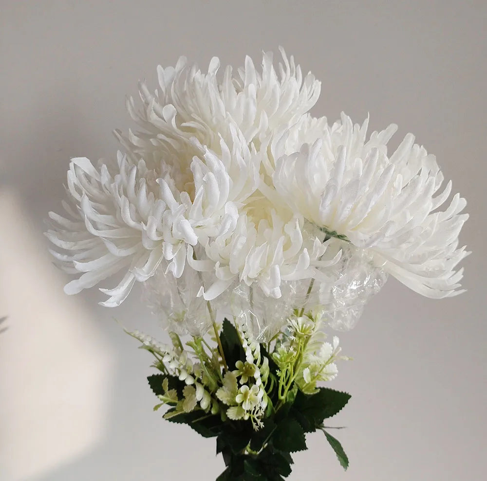 Künstlicher Chrysanthemenstrauß – 7-Köpfige Seidenblumen für Hochzeit, Tisch, Zuhause & Party Dekoration | Elegante Kunstblumen Arrangements Kaufschwan® Weiß