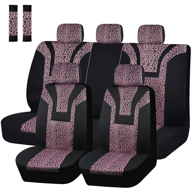 Leopardenmuster Plüsch Autositzbezüge – Universelle Winter-Sitzbezüge für Auto, SUV, LKW & Van Kaufschwan® Rosa Komplettset