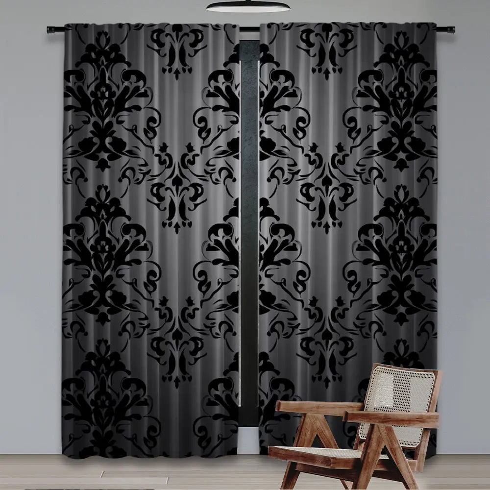 Antiker Gothic Schwarzer Blumen Vorhang im Viktorianischen Vintage Stil für Schlafzimmer Fenster 2 Stück/Set Kaufschwan®
