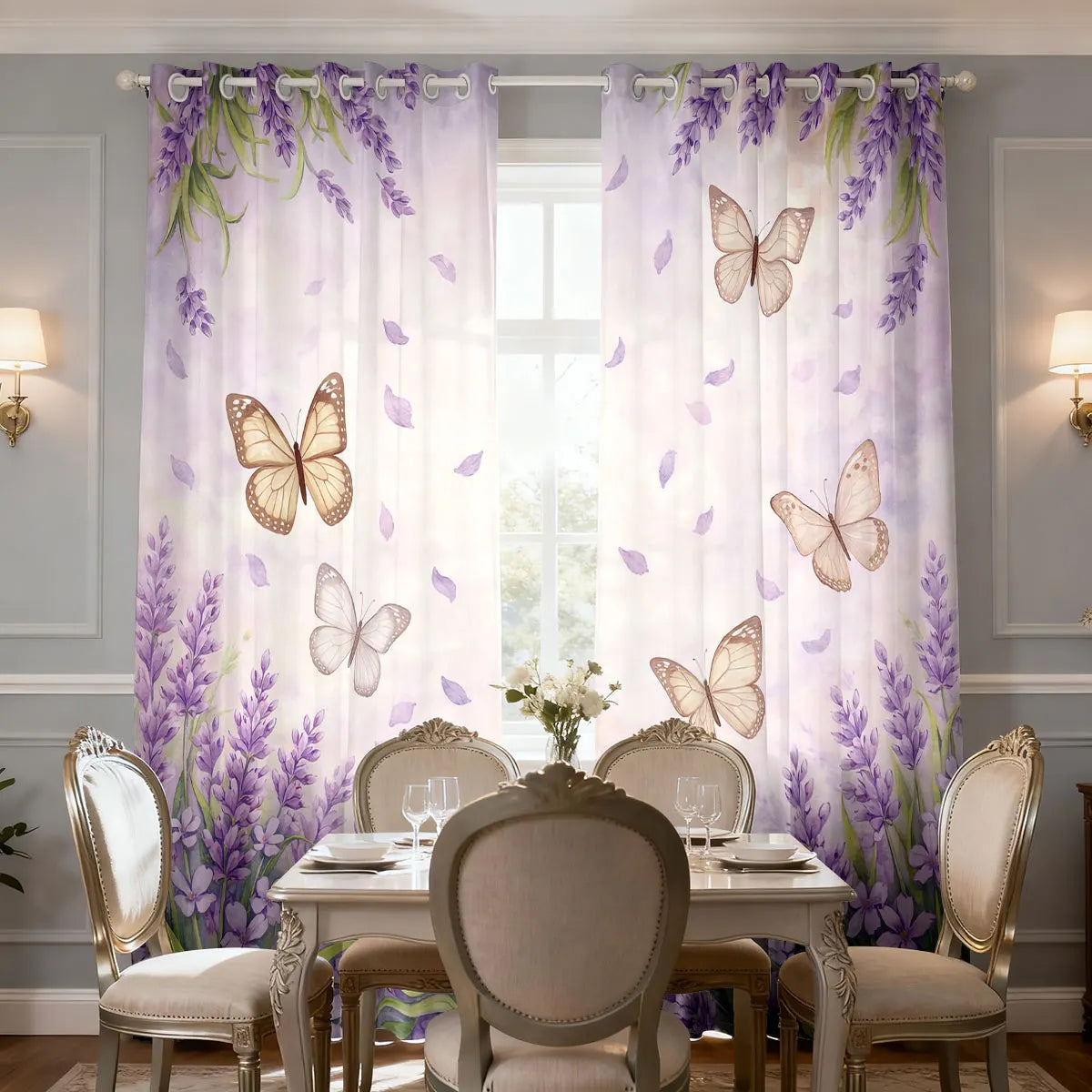 Lavendel Blumen Print Vorhang Isoliert für Wohnzimmer Schlafzimmer Dekoration 2 Stück/Set Kaufschwan®