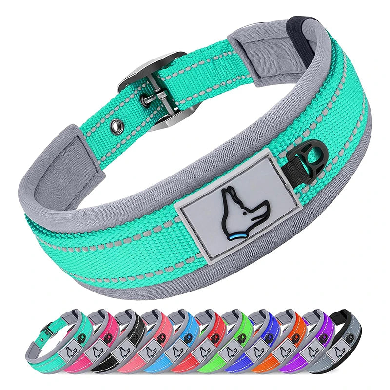 Reflektierendes Gepolstertes Hundehalsband Verstellbar Breit Nylon Neopren für Kleine Mittel Große Hunde Kaufschwan®