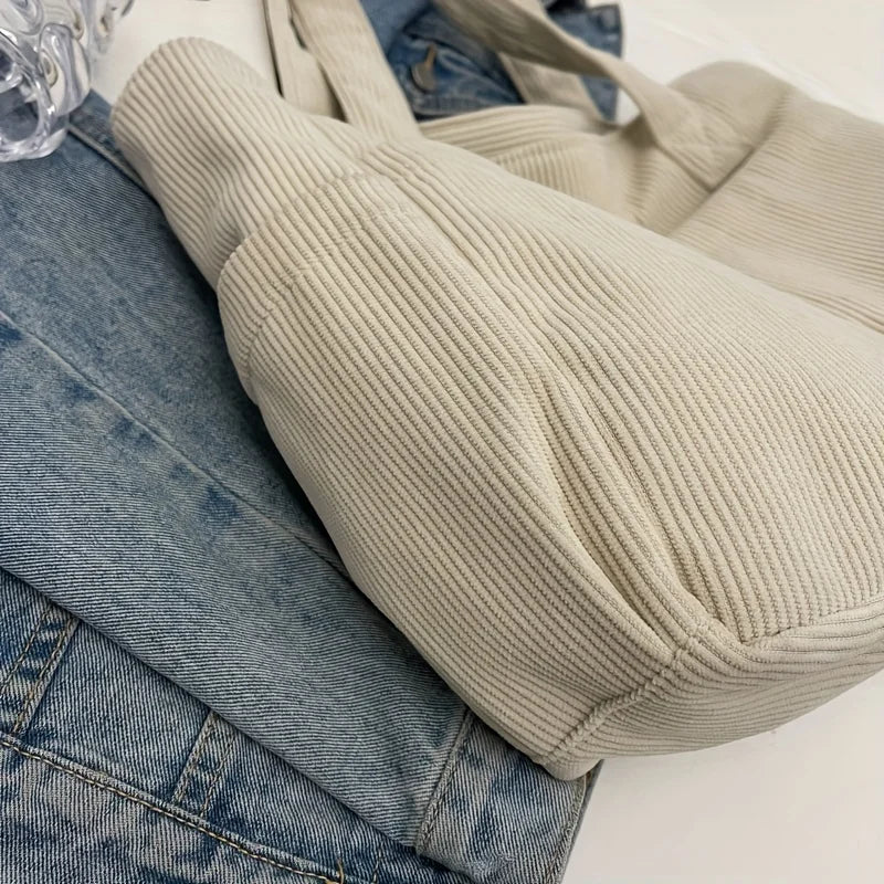 Damen Casual Cord Tote Bag – Gestreifte Schultertasche mit Reißverschluss | Große Kapazität Handtasche für Alltag & Shopping Kaufschwan®