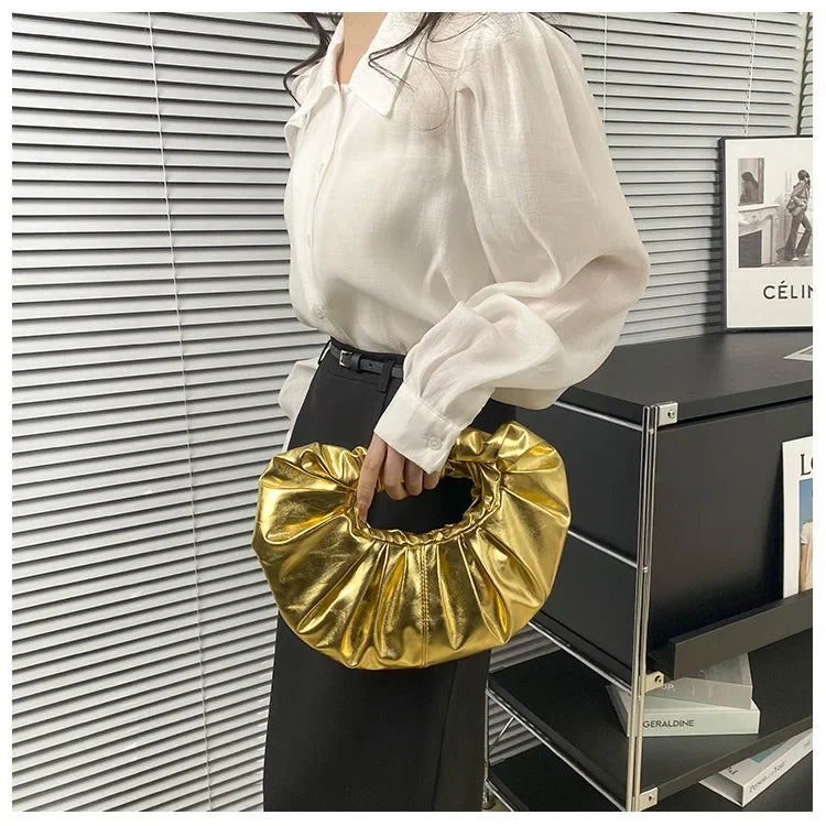 Metallic Falten Handtasche – Laser Silber Clutch & Schultertasche | Luxus Designer-inspirierte Damen Tote Kaufschwan®