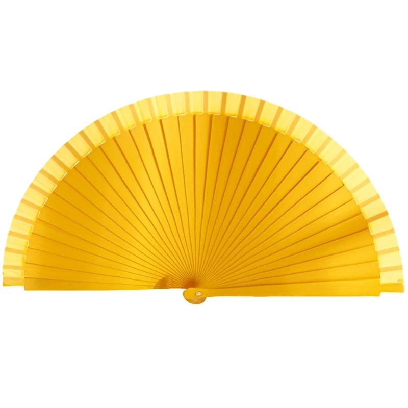 Eleganter Holzfächer | Klassischer Spanischer Faltfächer | Einfarbiger Vintage-Handfächer für Hochzeiten, Partys & Tanzaufführungen Kaufschwan® Gelb