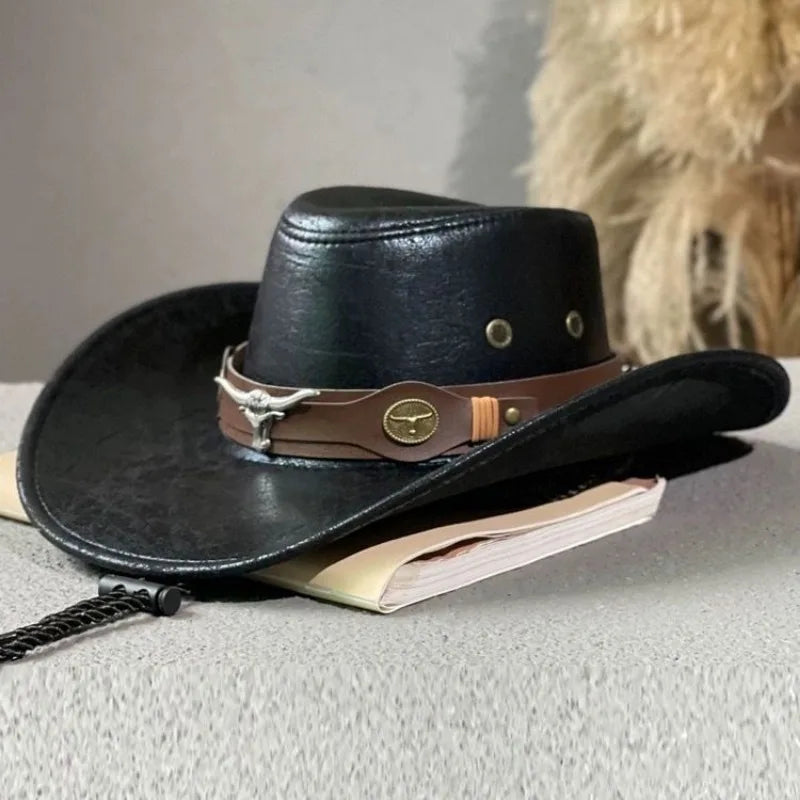 Kunstleder Western Cowboy Hut für Damen & Herren – Vintage Gentleman Dress Hat, Panama Cowgirl Jazz Cap, Klassischer Sombrero Kaufschwan®