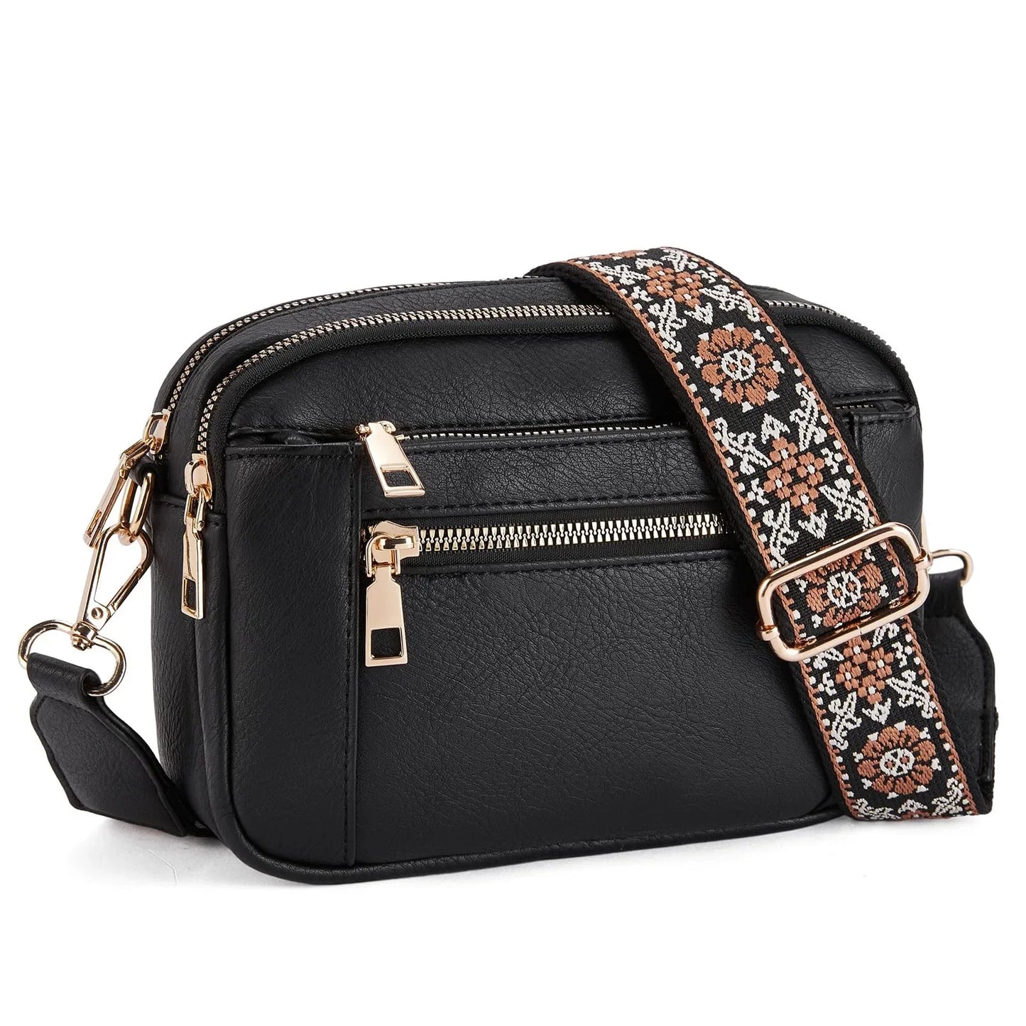 Multifunktionale Color Block Crossbody Tasche – Damen PU Leder Schultertasche & Geldbörse mit Verstellbarem Riemen Kaufschwan® Schwarz
