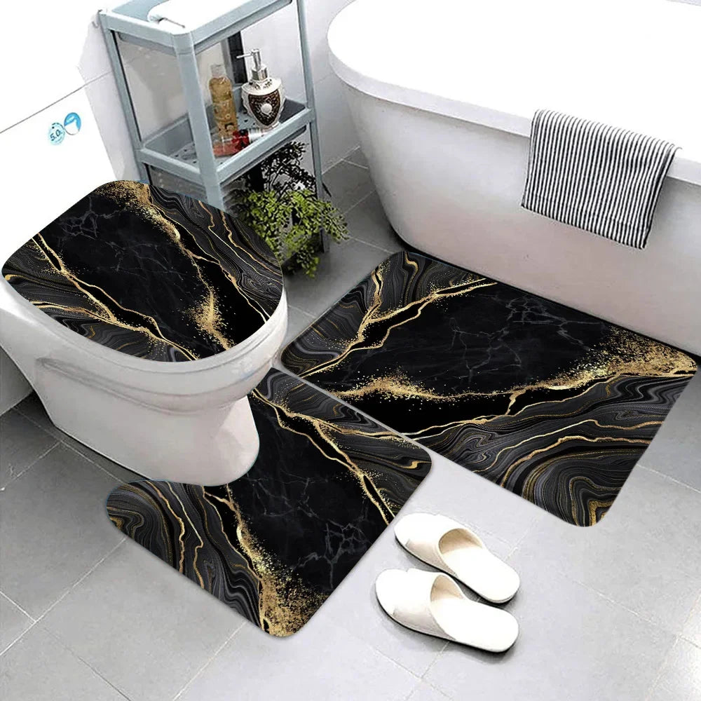 3-teiliges Badematten-Set Schwarz Marmor – Gold & Grau, Rutschfest, Geometrisches Design Kaufschwan® Abbildung 15 40X60CM