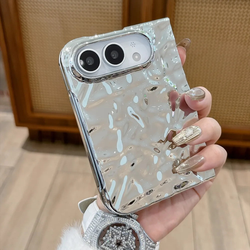 Galvanisierte Schutzhülle mit Wasserwellenstruktur für iPhone Duo Fold – Farbige Hart-PC-Hülle mit Stoß- und Scharnierschutz Kaufschwan®