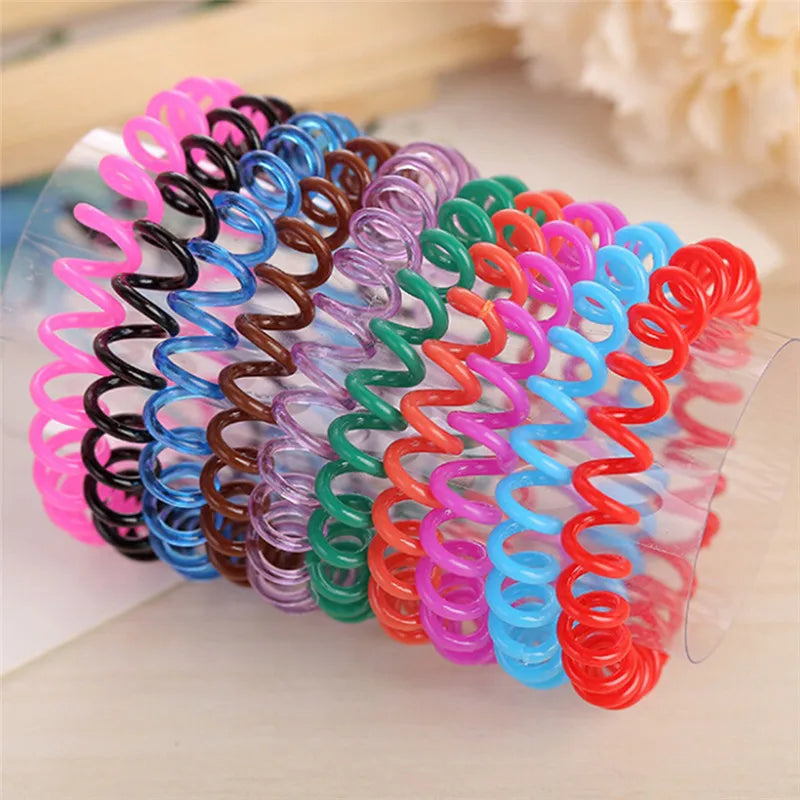 10 Stück Elastische Telefonkabel-Haargummis | Spiral-Kabel Scrunchies | Weiche Elastische Gummibänder für Pferdeschwänze & Haar-Accessoires Kaufschwan® Mehrfarbig 6CM