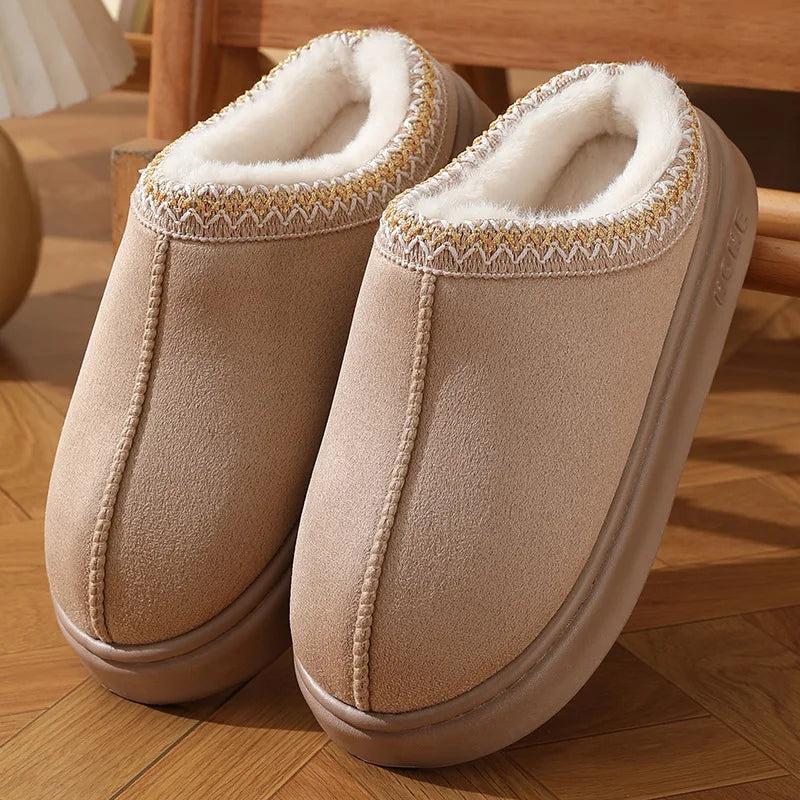 Modische Flauschige Plattform-Pantoffeln für Damen | Winter Plüsch & Warme Baumwollschuhe | Bequeme Rutschfeste Unisex Hausschuhe Kaufschwan® Khaki 42-43