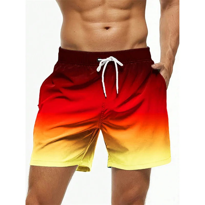 Herren Strandshorts mit Farbverlauf – Bunte 3D Druck Boardshorts | Atmungsaktive Lockere Badehose für Sommer & Freizeit Kaufschwan® Rot-Gelb Verlauf S