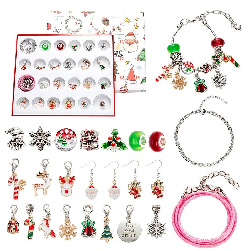 Schmuck-Adventskalender – 24-Tage-Weihnachtskalender mit Überraschungen & Bastelset für Selbstgemachte Armbänder