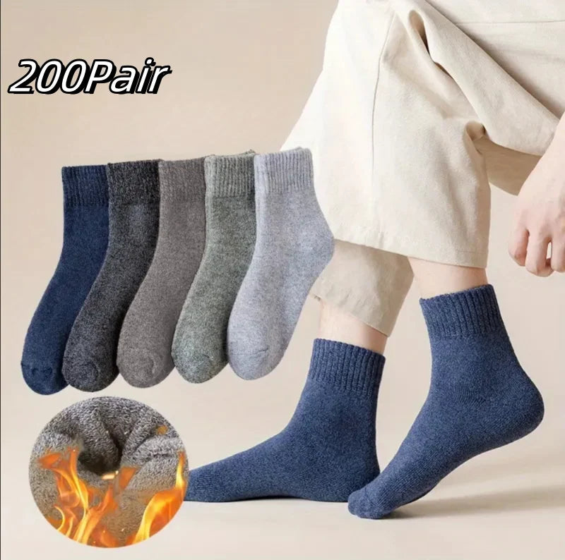 Winter-Frottee-Gepolsterte Dicke Socken | Unisex Warme Dicke Mid-Calf Socken | Solide Farbe Kaufschwan® Gemischte Farben 200 Paare Einheitsgröße