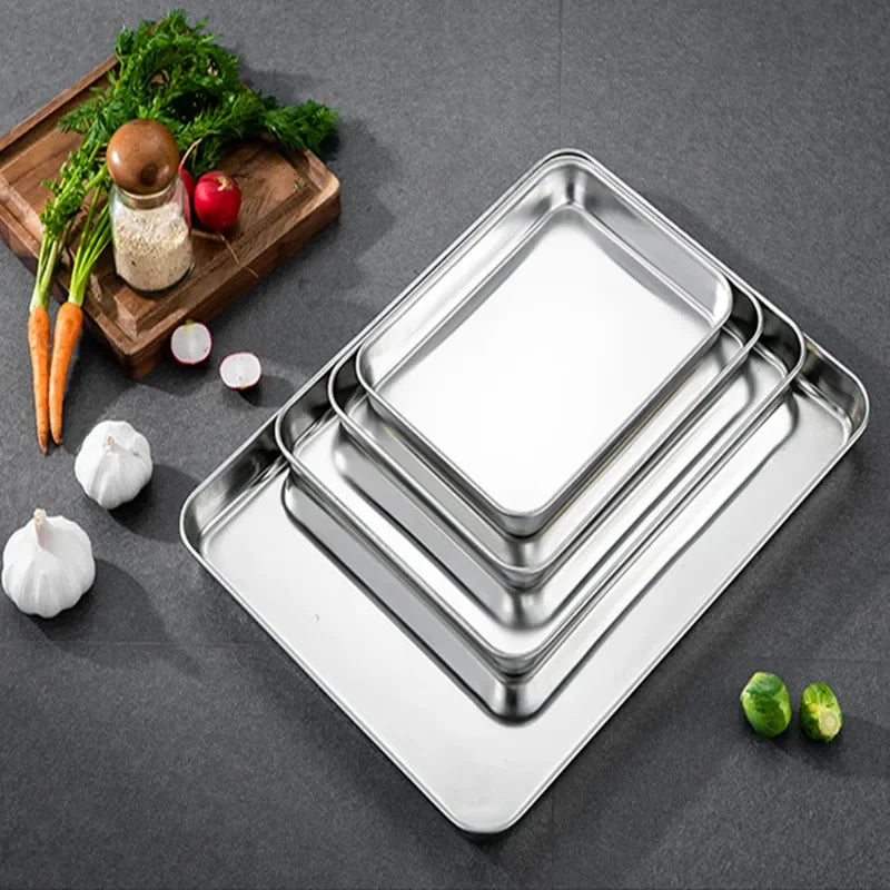 Rechteckiges Edelstahl-Serviertablett für Küche – Metall-Foodtray & Dinnerware-Teller für Wurst, Nudeln, Obst, Restaurant & Hotel Kaufschwan®