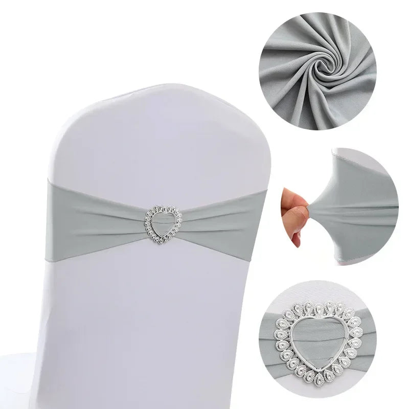 Stuhlschleifen aus Spandex mit Herzschnalle – Hochzeits- & Party Dekoration (10/50/100 Stück Set)
