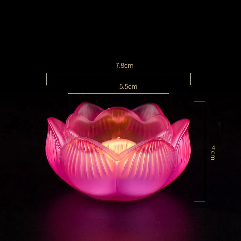 Bunter Glas Lotus Kerzenhalter – Buddhistischer Altar Butterlampenständer für Andacht & Wohndekoration Kaufschwan® Pink
