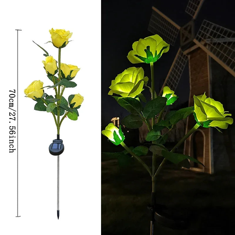 5-Köpfe Rosen Rasenlampe Solarlichter – Außen Dekorative Solar Gartenleuchten für Hof, Terrasse, Garten & Hochzeit Kaufschwan® Gelb