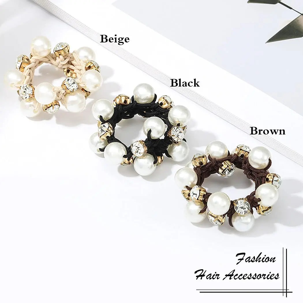 3 Stück Faux Perlen Haargummis mit Glitzer-Strass | Retro-Stil Scrunchies für Damen Kaufschwan®
