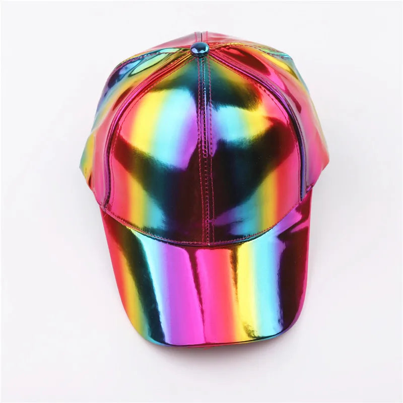 Unisex PU Rainbow Farbwechsel Baseballkappe | Fashion Erwachsenen Laser Hip Hop Kappe | Outdoor Freizeit Snapback Glänzende Party Kappe Kaufschwan®