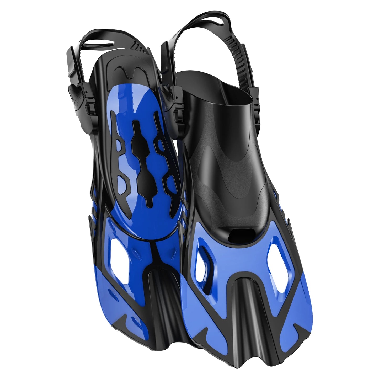 Schnorchelflossen | Verstellbare Schnallen | Kurze Silikon Schwimmflossen | Offene Ferse Tauchschuhe für Anfänger Kaufschwan® Blau L/XL