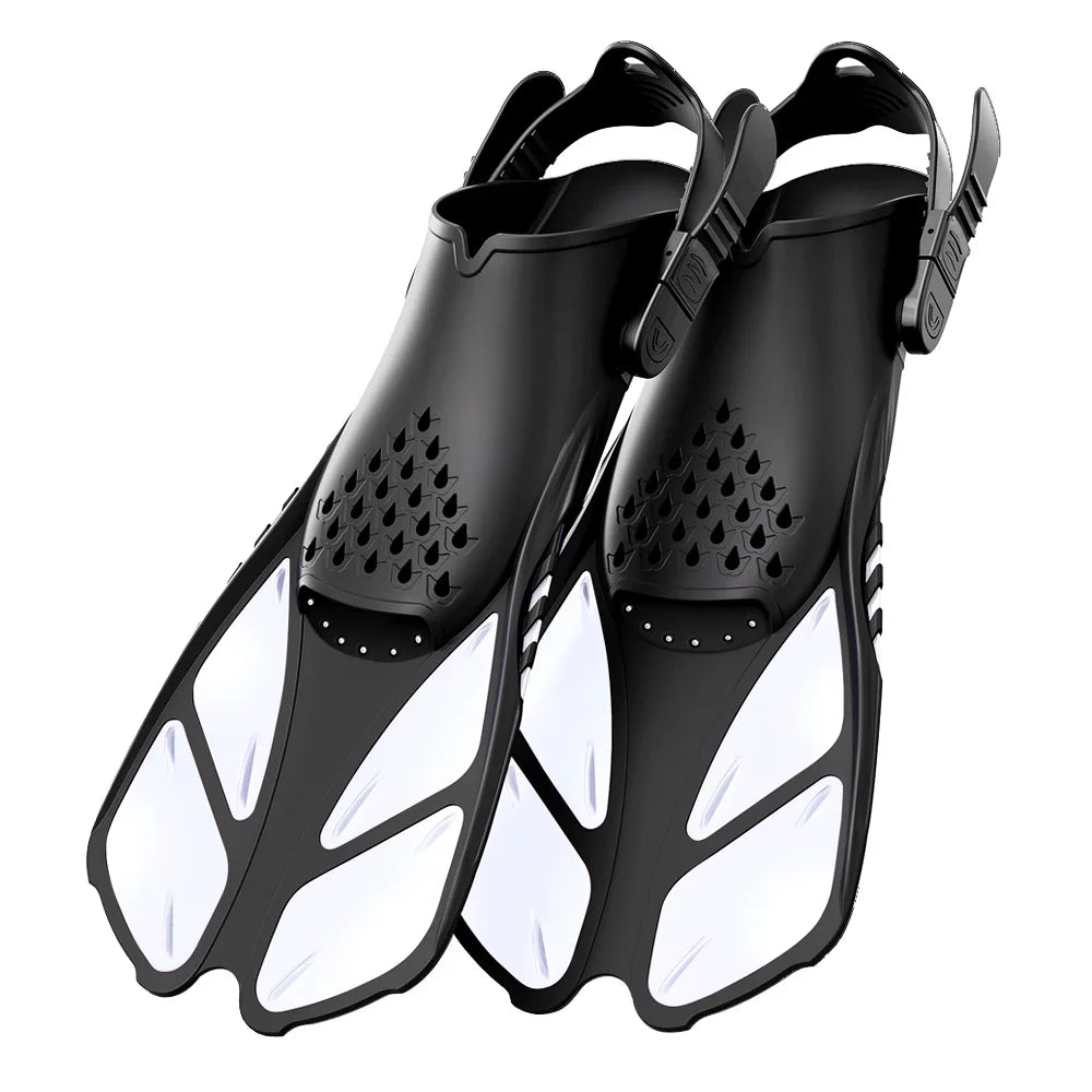 Schnorchelflossen mit verstellbaren Schnallen | Kurze Silikon Schwimmflossen | Offene Ferse Tauchschuhe für Erwachsene Herren & Damen Kaufschwan®