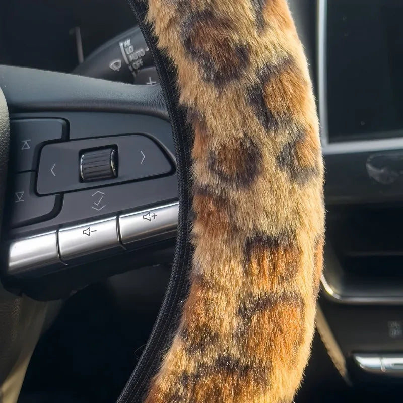 Plüsch-Lenkradbezug mit Leopardenmuster – Weicher Winterbezug für 38cm Autolenkräder Kaufschwan®