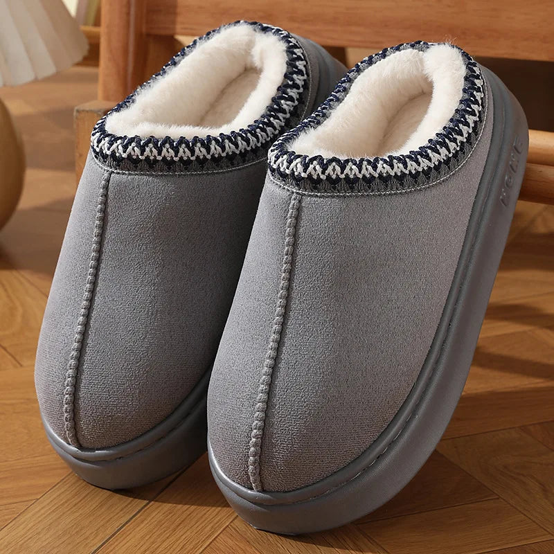 Modische Flauschige Plattform-Pantoffeln für Damen | Winter Plüsch & Warme Baumwollschuhe | Bequeme Rutschfeste Unisex Hausschuhe Kaufschwan® Grau 42-43