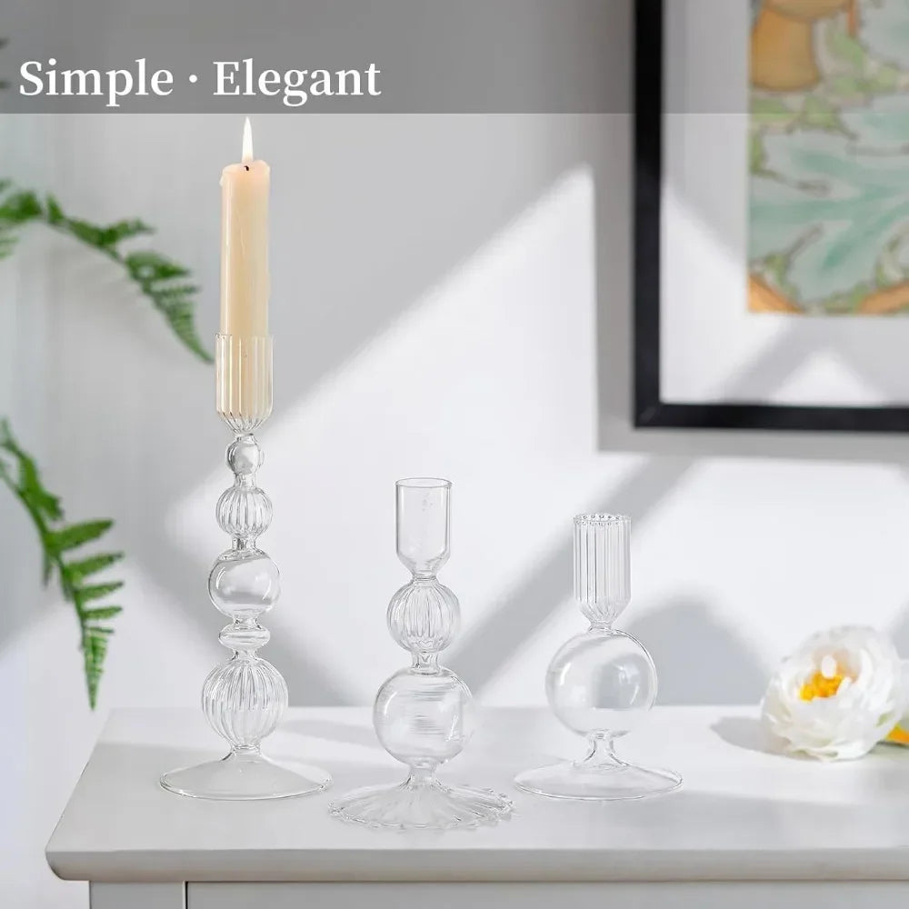 Transparente (3 Stück) Kerzenhalter – Elegante Gewellte Kerzenständer für Stabkerzen zur Wohn- & Party Dekoration Kaufschwan®