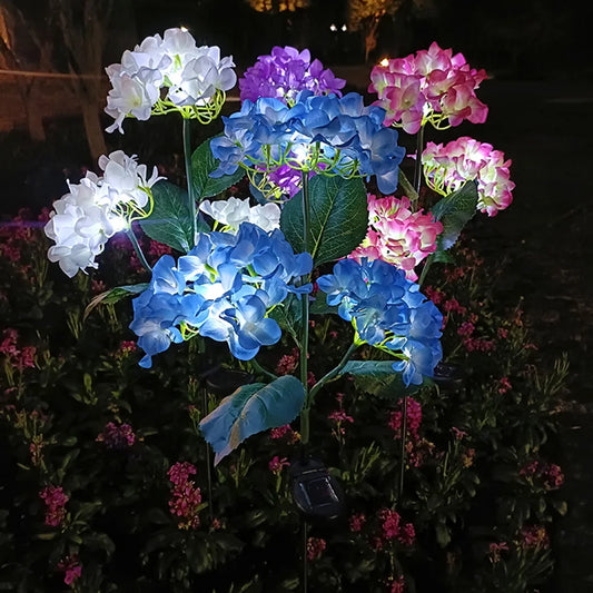 Solar LED 3-Kopf Hortensien-Rosenblumenlampe – Außen Garten, Rasen, Terrasse & Wegdekoration Kaufschwan®
