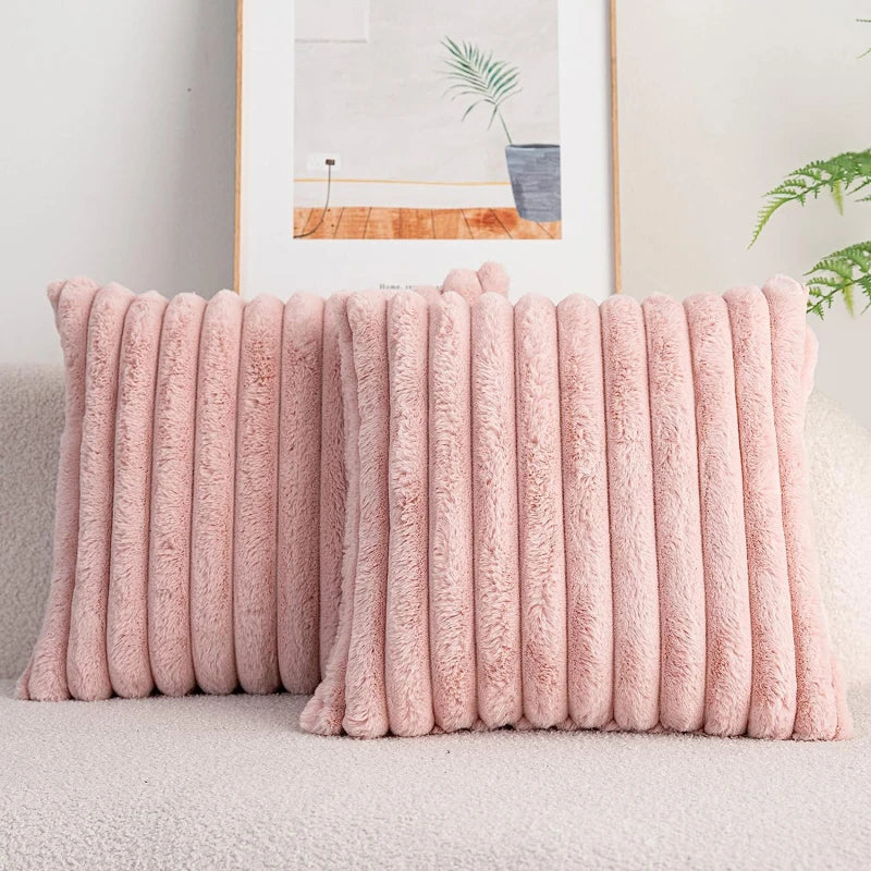 Weiß & Rosa Dekorativer Kissenbezug | Flauschiger Weicher Überwurf für Sofa, Couch & Wohnkultur | 45x45cm Kaufschwan®