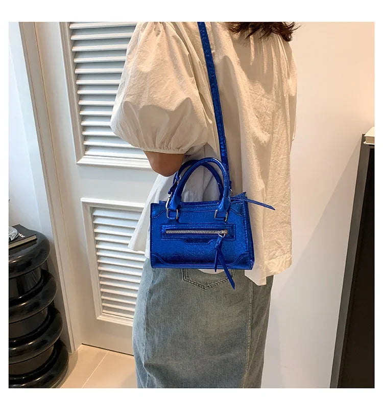 Glänzende Lackleder Crossbody Tasche – Damen Schulter Handtasche im Weichen Quadratischen Design mit Reißverschluss & Polyesterfutter Kaufschwan®