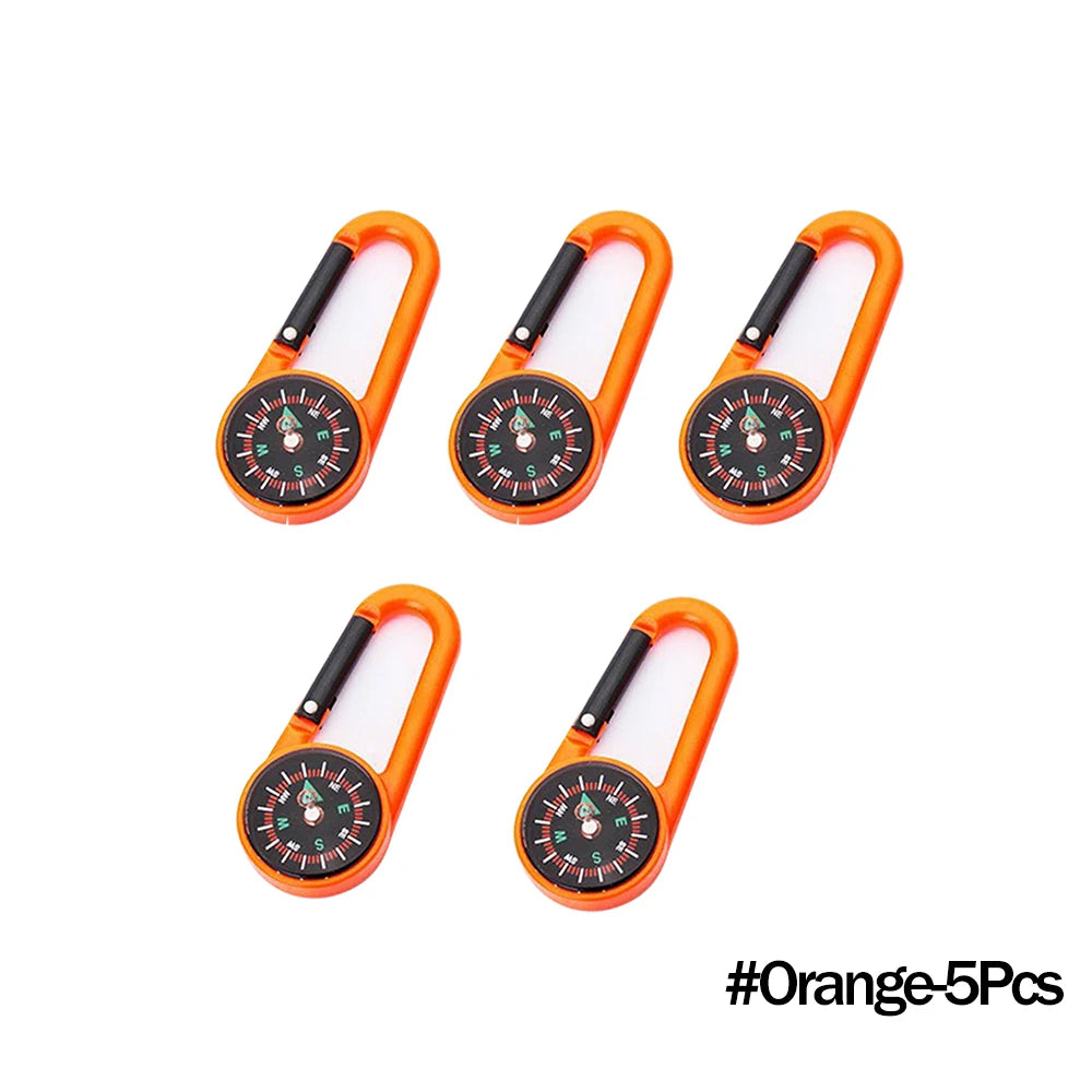 Outdoor Kompass Karabiner Schlüsselanhänger – Mini Camping Buckle für Bergsteigen, Wandern, Rucksäcke & Survival | Kinder Geschenkclip mit Kompass Kaufschwan® Orange - 5 Stück
