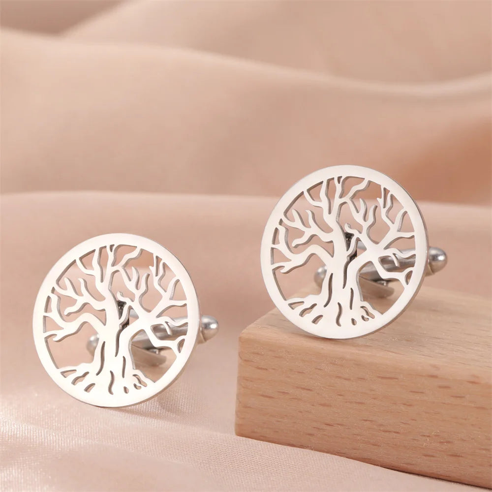 Baum des Lebens Manschettenknöpfe für Herren – Runde Edelstahl Manschetten | Elegantes Accessoire für Hochzeit, Business & Anlassmode Kaufschwan®
