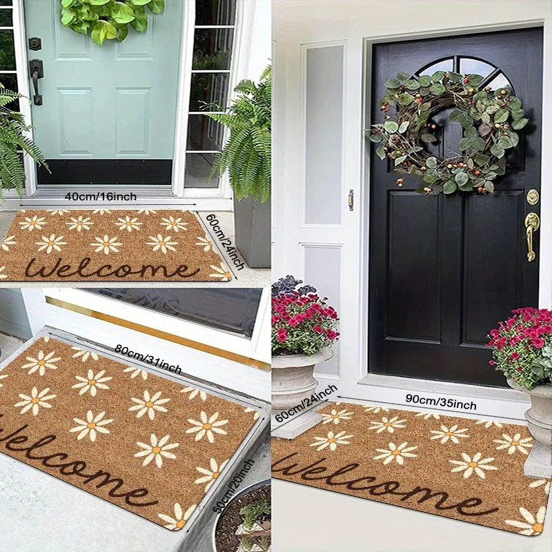 Willkommensmatte – Goldene Diamant Plüsch mit Blumenmuster, Maschinenwaschbar für Haustür & Veranda Kaufschwan®