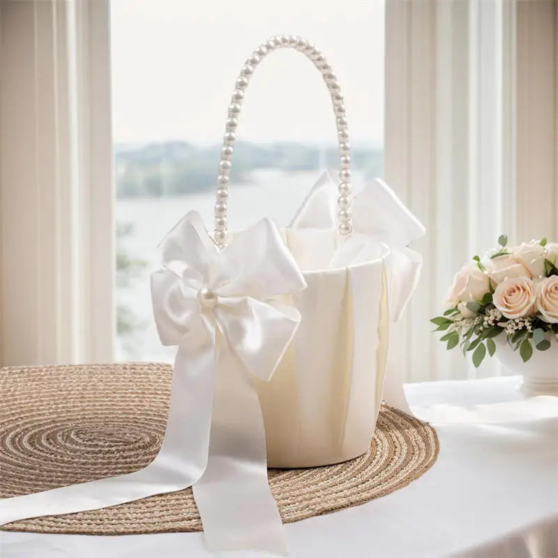 Blumenmädchen Korb mit Perlengriff – Faltbarer Hochzeitskorb für Blüten Kaufschwan®