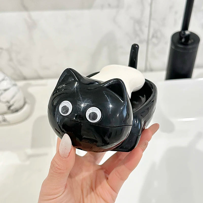 Seifenschale mit großäugiger Katze – Niedliche katzenförmige Seifenschale für Badezimmerdekoration Kaufschwan®