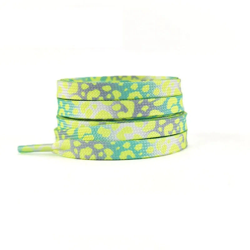 Flache Modische Schnürsenkel – Leopardenmuster & Tie-Dye Farbverlauf | Stilvolle Laces für AF1, AJ1 & Leinensneaker Damen & Herren Kaufschwan® Grün Grau 140cm