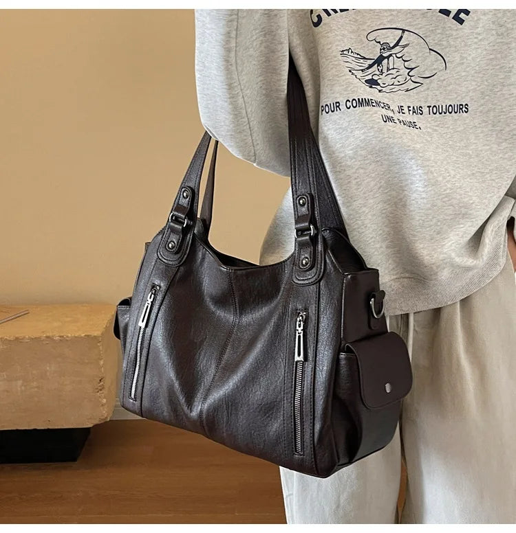 Damen Schultertasche – Hochwertige Kunstleder Handtasche mit Kontrastfarben | Weiches Innenfach & Reißverschluss Kaufschwan®
