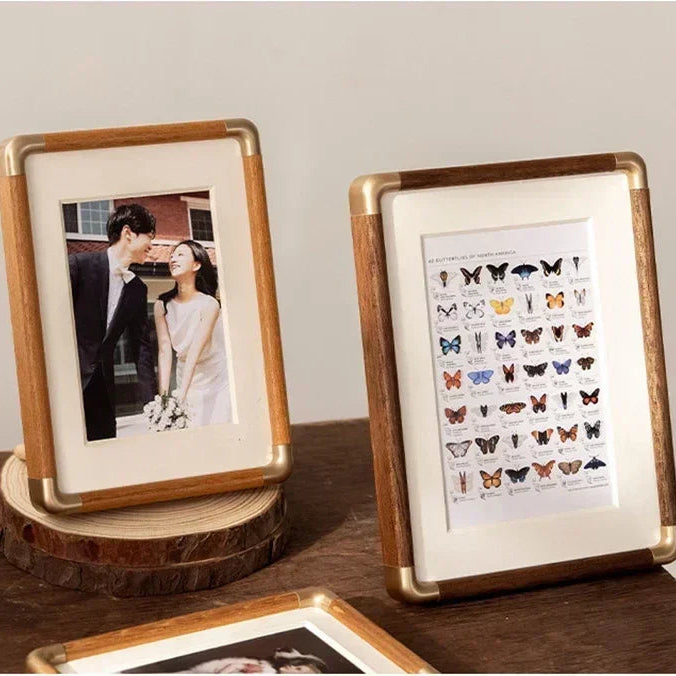 Massivholz Walnuss Bilderrahmen – Vintage Tischdekoration mit Messing Detail Kaufschwan®